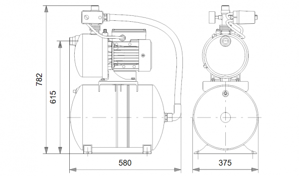 Габариты установки повышения давления JPB5 бак 60 литров Grundfos